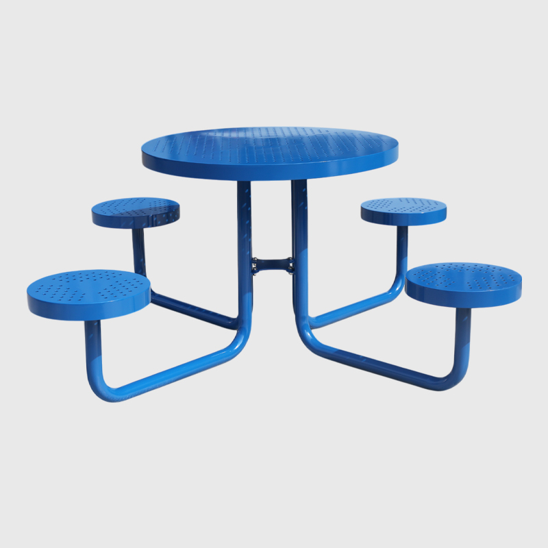 Blue Round Picnic Table Set - 4-Seat Outdoor Dining