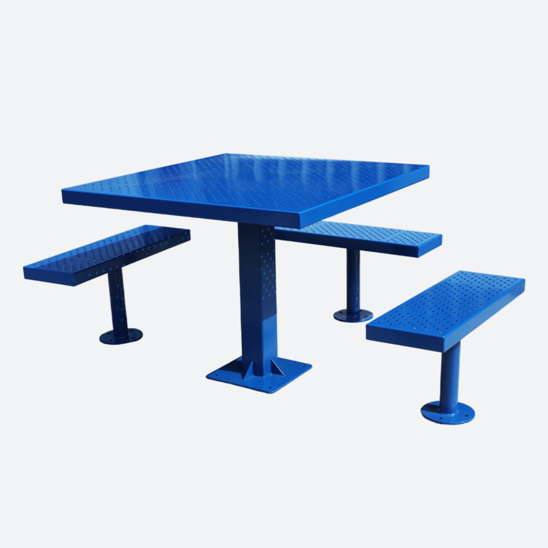 Square Perforated Steel Picnic Table - Heavy-Duty Commercial Seating