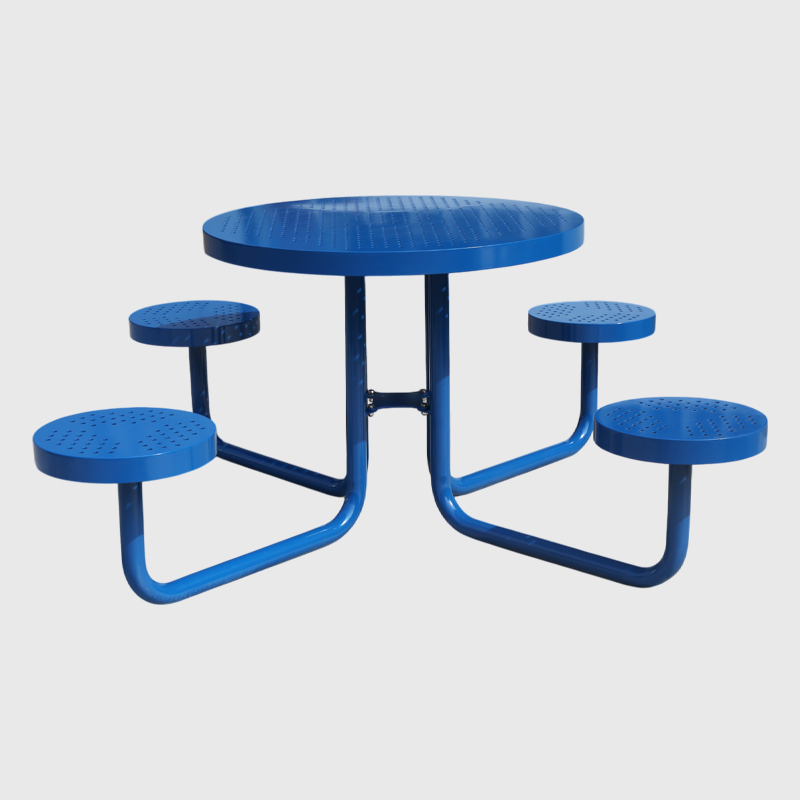 Blue Round Picnic Table Set - 4-Seat Outdoor Dining