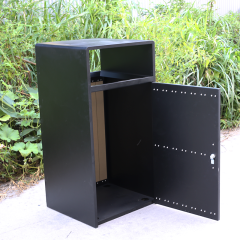 Steel-Wood Outdoor Trash Can - Lockable Park Garbage Bin