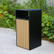 Steel-Wood Outdoor Trash Can - Lockable Park Garbage Bin