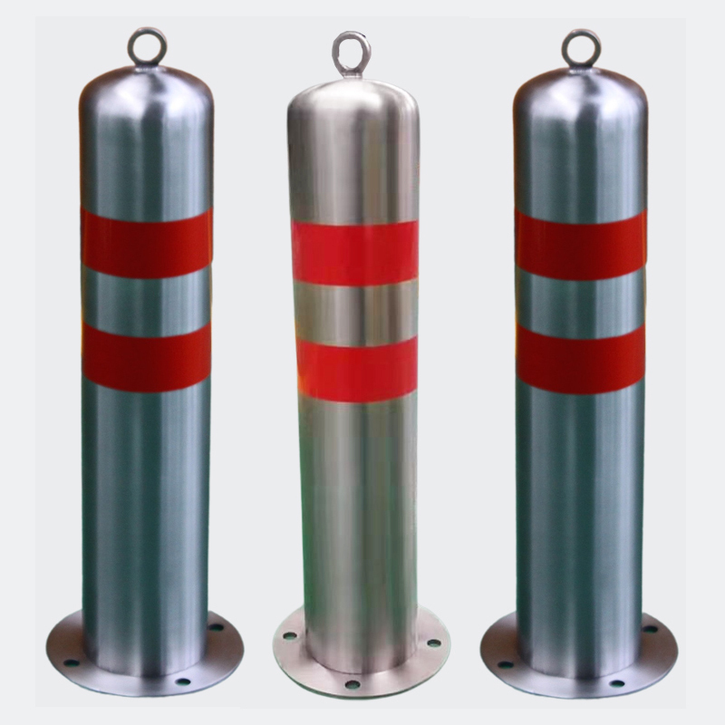 Red Reflective Safety Bollard - Stainless Steel Parking Lot Bollard