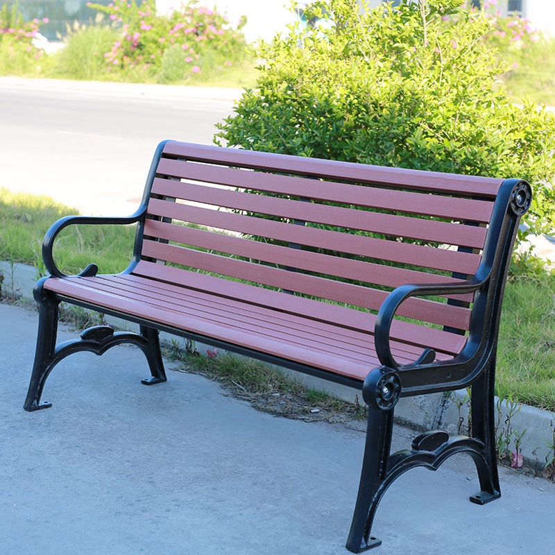 Decorative Park Bench Cast Iron Frame Plastic Wood Seat Classic