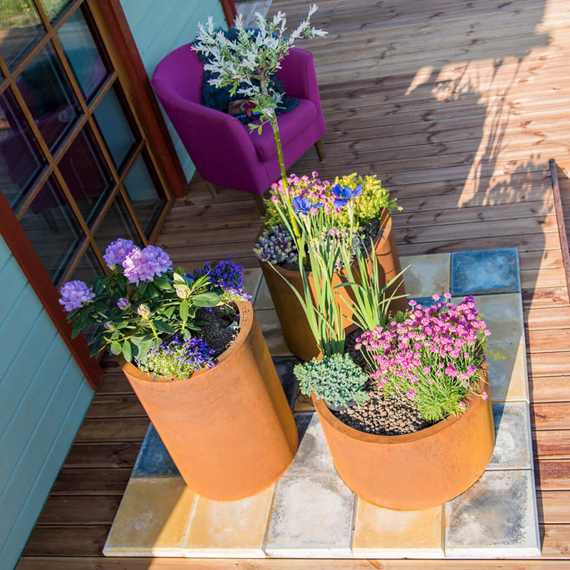 Round Rust Patina Weathering Steel Planter Outdoor - Arlau