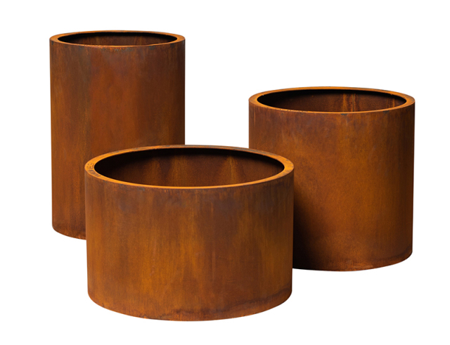 Round Rust Patina Weathering Steel Planter Outdoor - Arlau