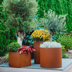Round Rust Patina Weathering Steel Planter Outdoor - Arlau