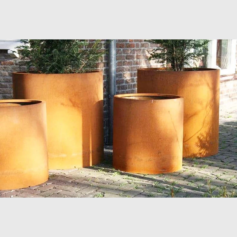 Round Rust Patina Weathering Steel Planter Outdoor - Arlau