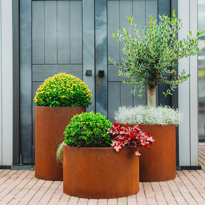 Round Rust Patina Weathering Steel Planter Outdoor - Arlau