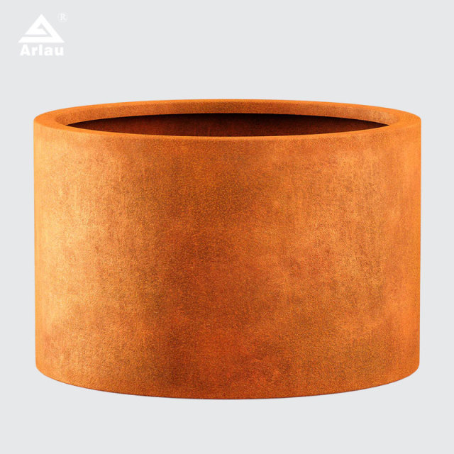 Round Rust Patina Weathering Steel Garden Bed Planter - Arlau