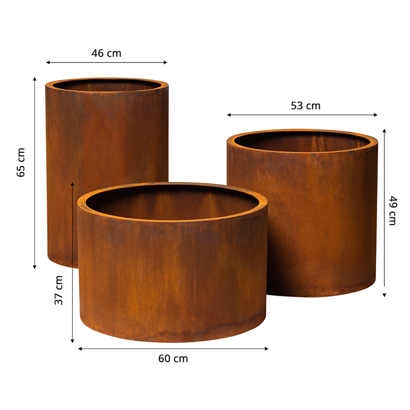 Round Rust Patina Weathering Steel Planter Outdoor - Arlau