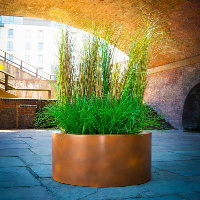 Round Rust Patina Weathering Steel Garden Bed Planter - Arlau
