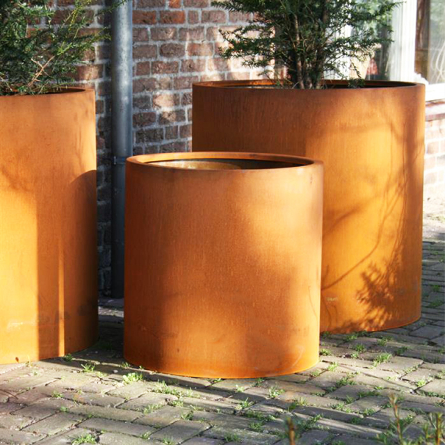 Round Rust Patina Weathering Steel Planter Outdoor - Arlau