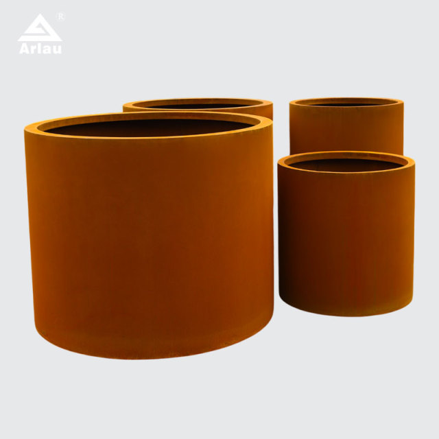 Round Rust Patina Weathering Steel Planter Outdoor - Arlau