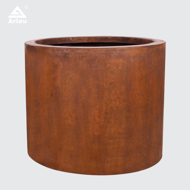 Round Rust Patina Weathering Steel Garden Bed Planter - Arlau