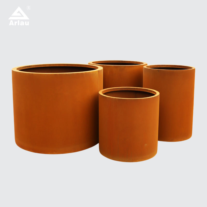 Round Rust Patina Weathering Steel Planter Outdoor - Arlau