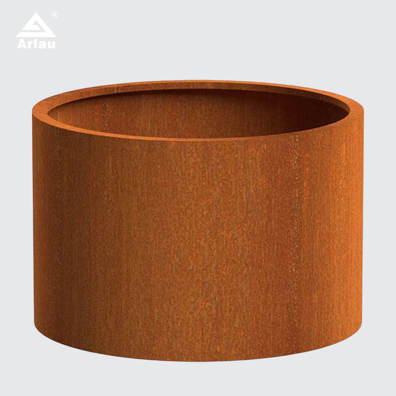 Round Rust Patina Weathering Steel Garden Bed Planter - Arlau