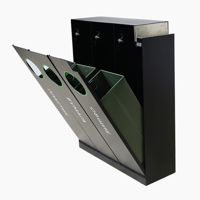 Triple Stream Waste Receptacle - Stainless Steel Sorting Trash Can