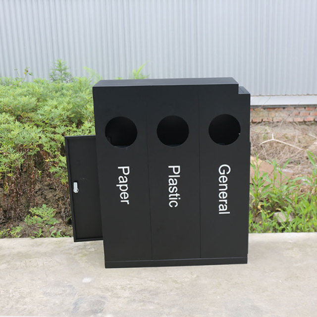 Triple Stream Waste Receptacle - Stainless Steel Sorting Trash Can