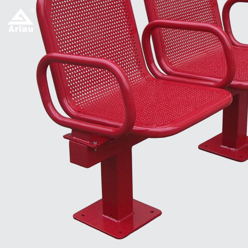 Red Two-Person Metal Public Bench Fixed Base Galvanized Steel Arlau