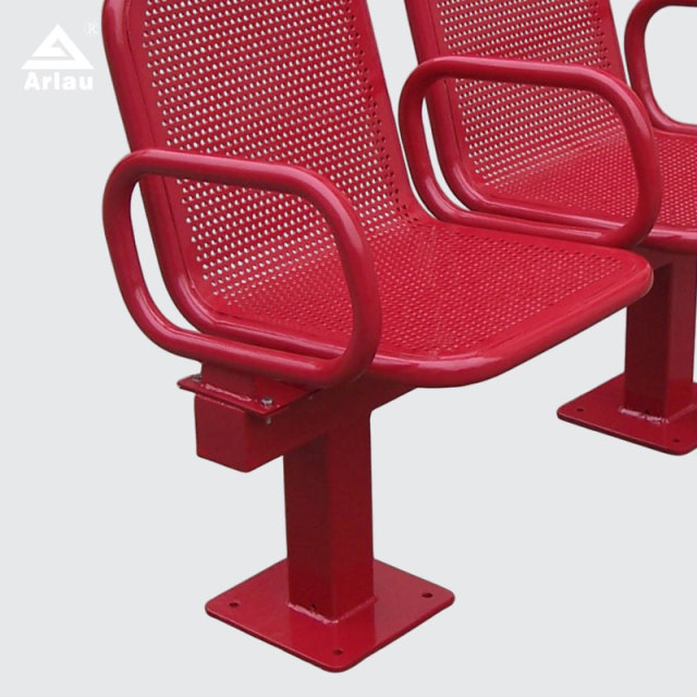 Red Two-Person Metal Public Bench Fixed Base Galvanized Steel Arlau