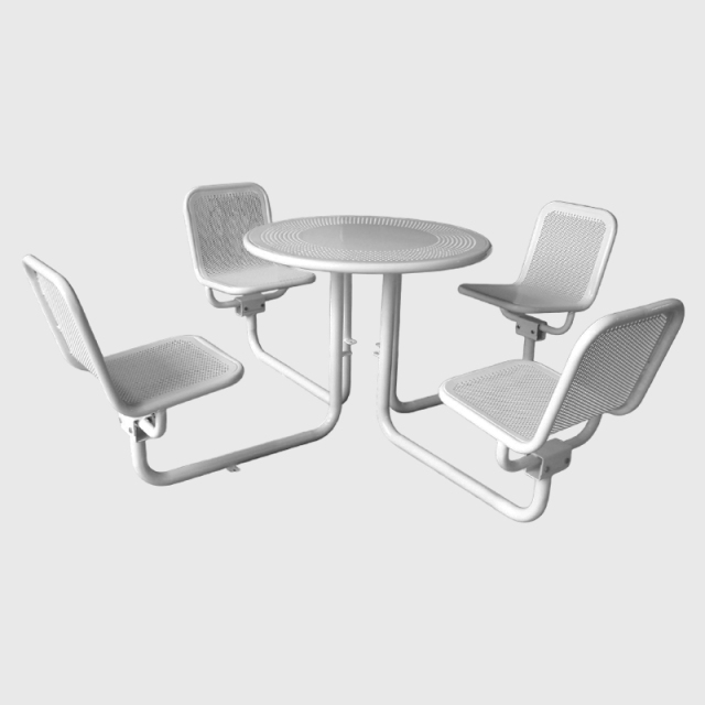 Round Outdoor Table for 4 - Weather-Resistant Perforated Metal Set
