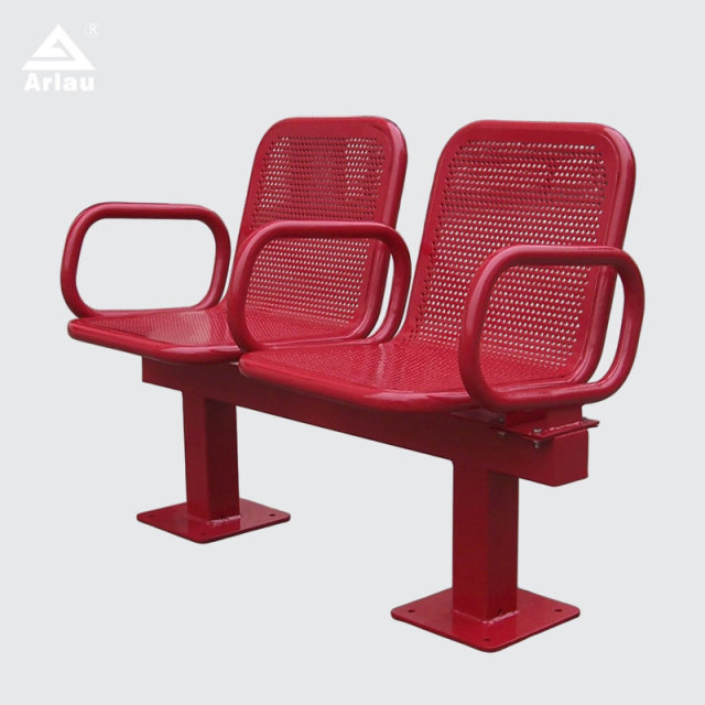 Red Two-Person Metal Public Bench Fixed Base Galvanized Steel Arlau