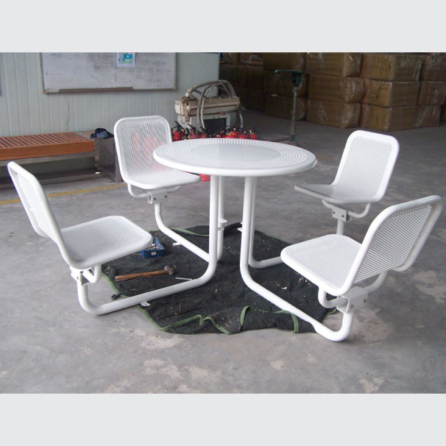Round Outdoor Table for 4 - Weather-Resistant Perforated Metal Set