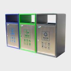 Stainless Steel Public Waste Sorting Can- 3-Category Recycling Bin