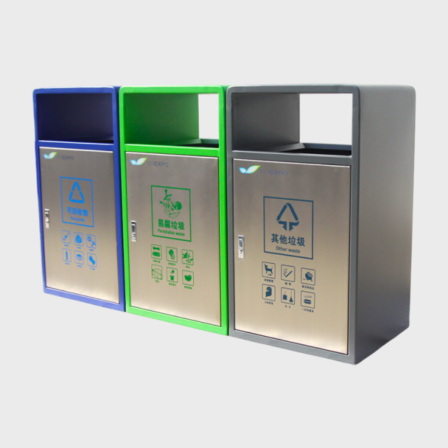 Stainless Steel Public Waste Sorting Can- 3-Category Recycling Bin