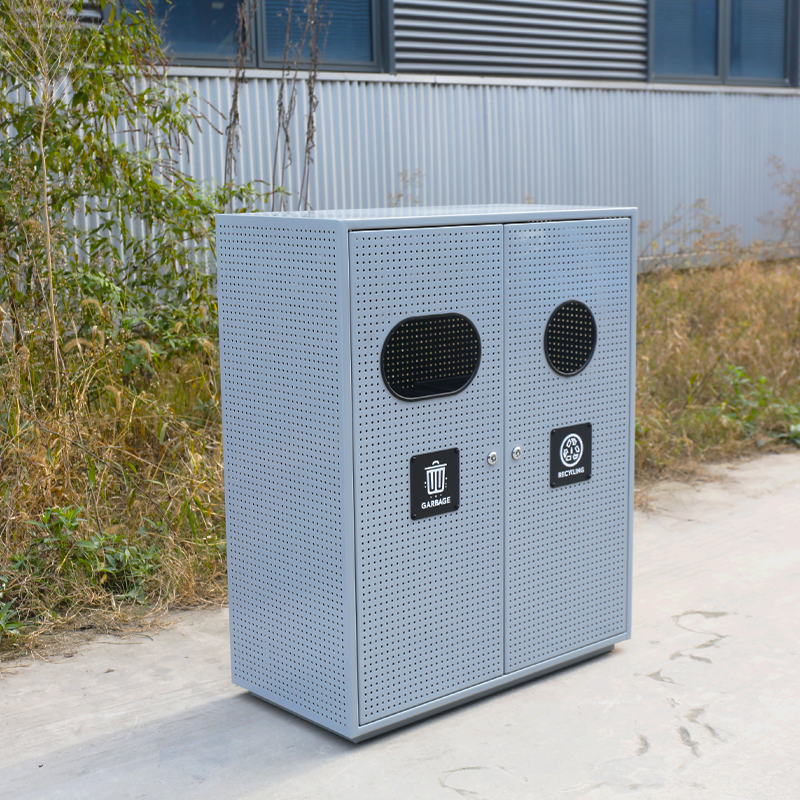 Commercial Garbage Can - Dual-Compartment Stainless Steel Bin