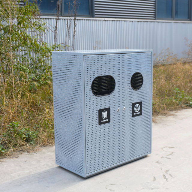 Commercial Garbage Can - Dual-Compartment Stainless Steel Bin