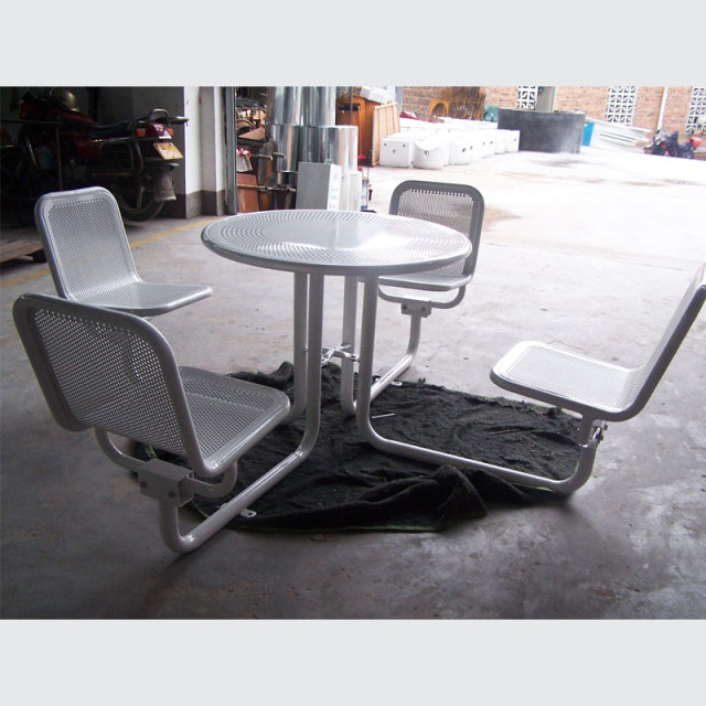 Round Outdoor Table for 4 - Weather-Resistant Perforated Metal Set