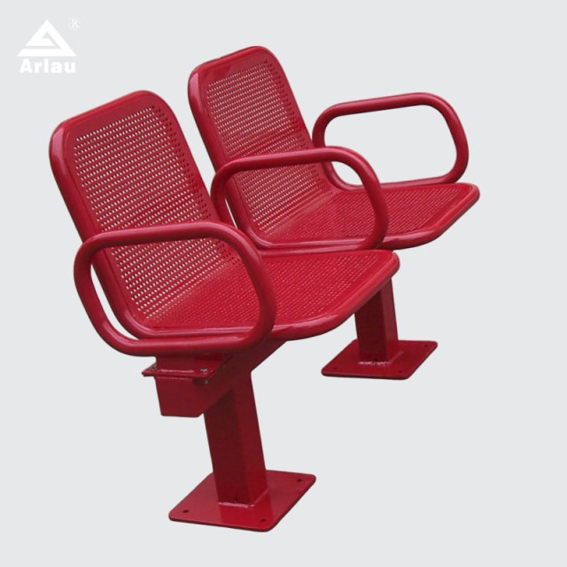 Red Two-Person Metal Public Bench Fixed Base Galvanized Steel Arlau