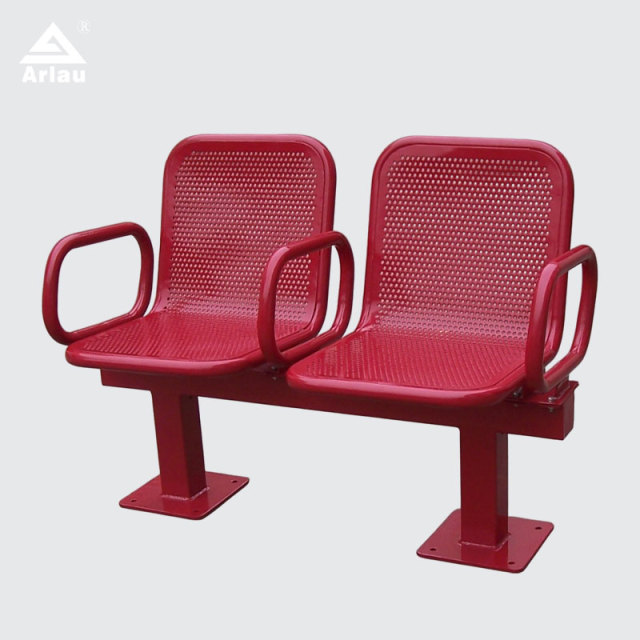 Red Two-Person Metal Public Bench Fixed Base Galvanized Steel Arlau