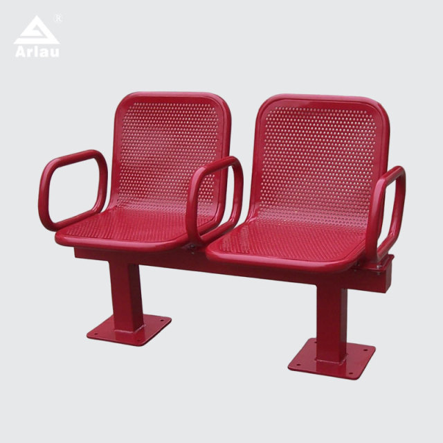 Red Two-Person Metal Public Bench Fixed Base Galvanized Steel Arlau