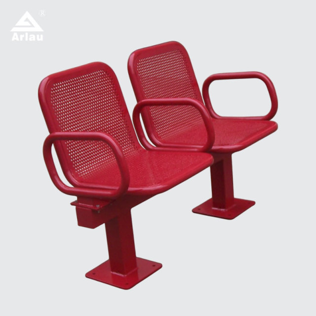 Red Two-Person Metal Public Bench Fixed Base Galvanized Steel Arlau
