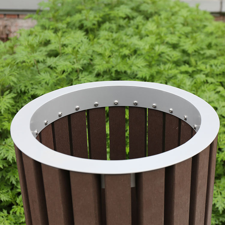 Outdoor Round Trash Can - Durable Plastic Wood Public Bin - Arlau