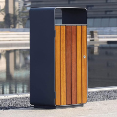 yalau Outdoor Garbage Bin - Steel Wood with Lid