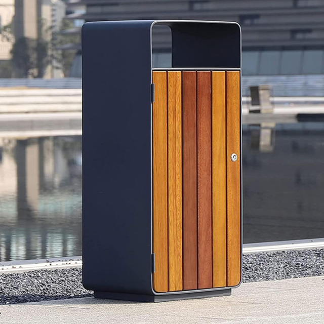 yalau Outdoor Garbage Bin - Steel Wood with Lid