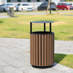 Plastic Wood Outdoor Trash Can - Landscape Waste Bin for Parks