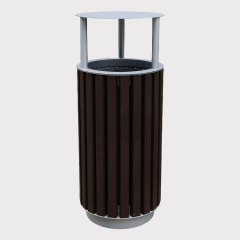 Outdoor Round Trash Can - Durable Plastic Wood Public Bin - Arlau