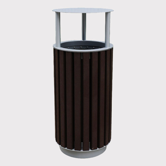 Outdoor Round Trash Can - Durable Plastic Wood Public Bin - Arlau