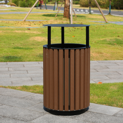Plastic Wood Outdoor Trash Can - Landscape Waste Bin for Parks