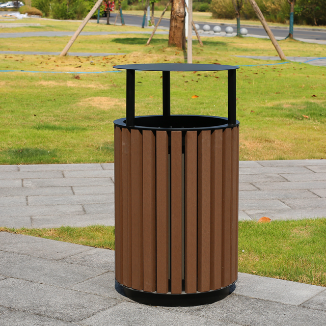 Plastic Wood Outdoor Trash Can - Landscape Waste Bin for Parks