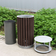 Outdoor Round Trash Can - Durable Plastic Wood Public Bin - Arlau
