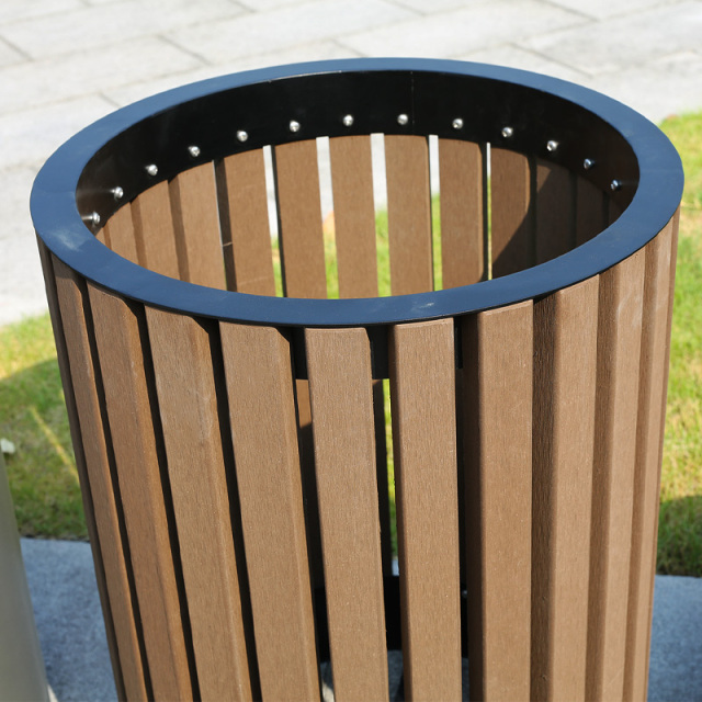 Plastic Wood Outdoor Trash Can - Landscape Waste Bin for Parks