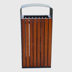 yalau Outdoor Garbage Bin - Steel Wood with Lid