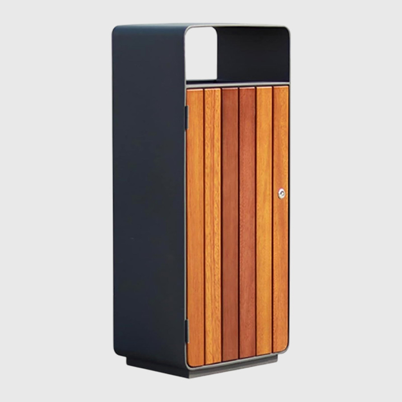 yalau Outdoor Garbage Bin - Steel Wood with Lid