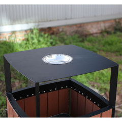 Square Outdoor Trash Can - Durable Steel-Wood Public Receptacle