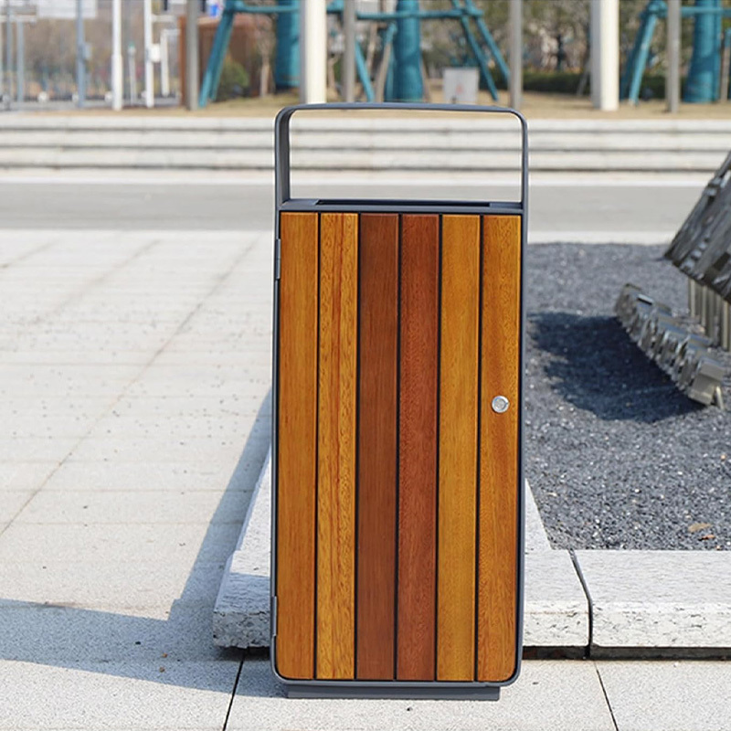 yalau Outdoor Garbage Bin - Steel Wood with Lid